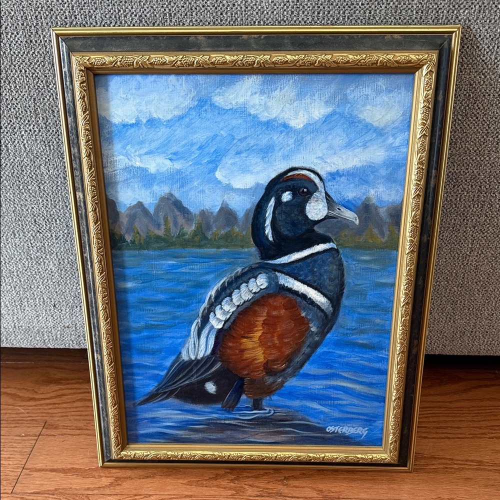 Framed Duck Painting with Gold Frame